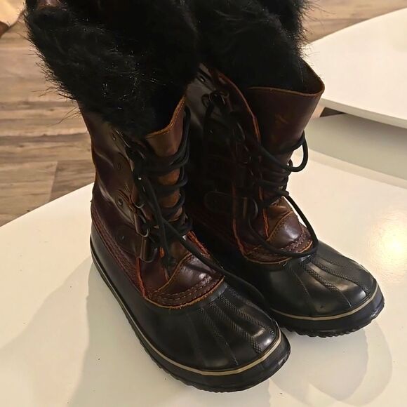 Womens leather fur lined sorel boots premium - Picture 1 of 7